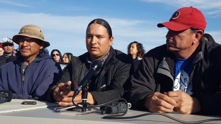 Nick Tilsen with the Indigenous Peoples Power Project, pictured here on Nov. 26, 2016, says Native Americans are not going to move out of Oceti Sakowin Camp "unless it's on our own terms because this is our treaty land."