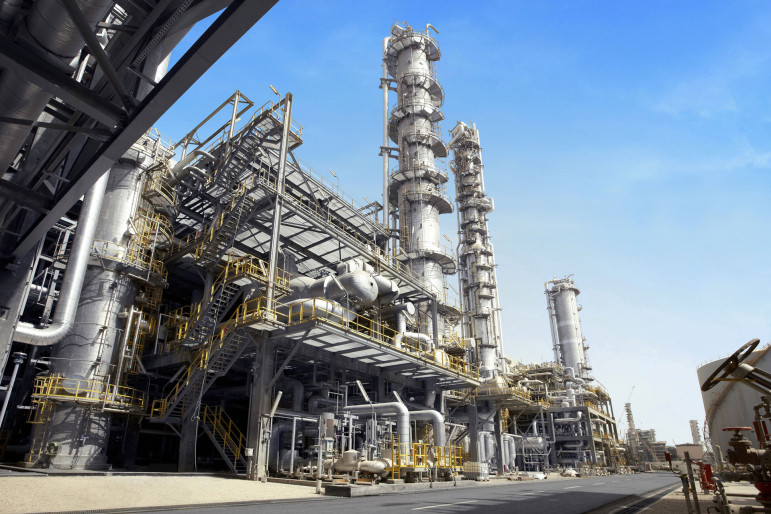 Petrochemical plants like this one in Saudi Arabia use 'cracking' processes to change natural gas products such as propane and ethane into other compunds.