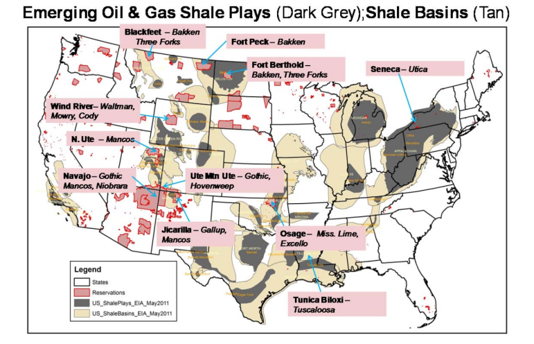 Oil and gas plays are located on reservations.