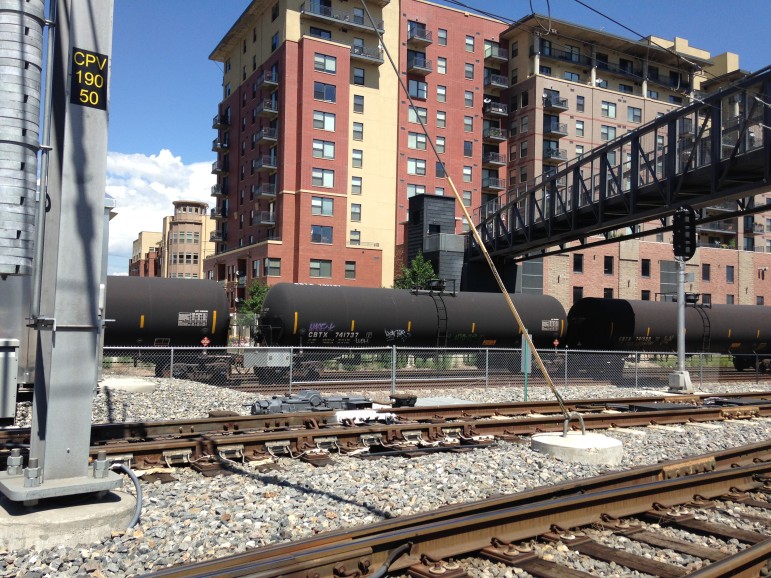 Oil trains in downtown Denver.