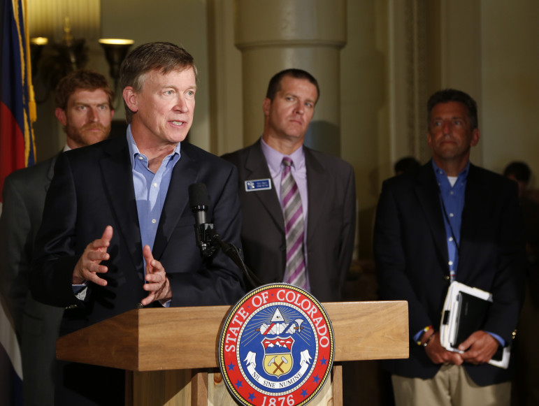 Colorado Governor John Hickenlooper announces a new oil and gas task force Monday in the state capitol building.