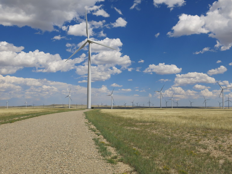 File/Small wind farm near Arlington, WY.