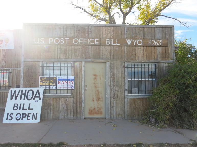 The Bill, WY post office serves 11 residents plus area ranchers and workers.
