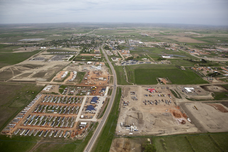 Aerial view of Watford City, North Dakota's new housing developments.