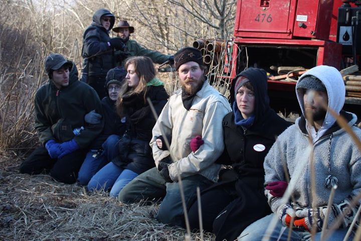 In January, protesters of the Atlantic Sunrise pipeline were arrested in Conestoga, Pennsylvania. Communities are turning to new tactics to keep oil and gas pipelines off their lands. Courtesy Michelle Johnsen/StateImpact Pennsylvania
