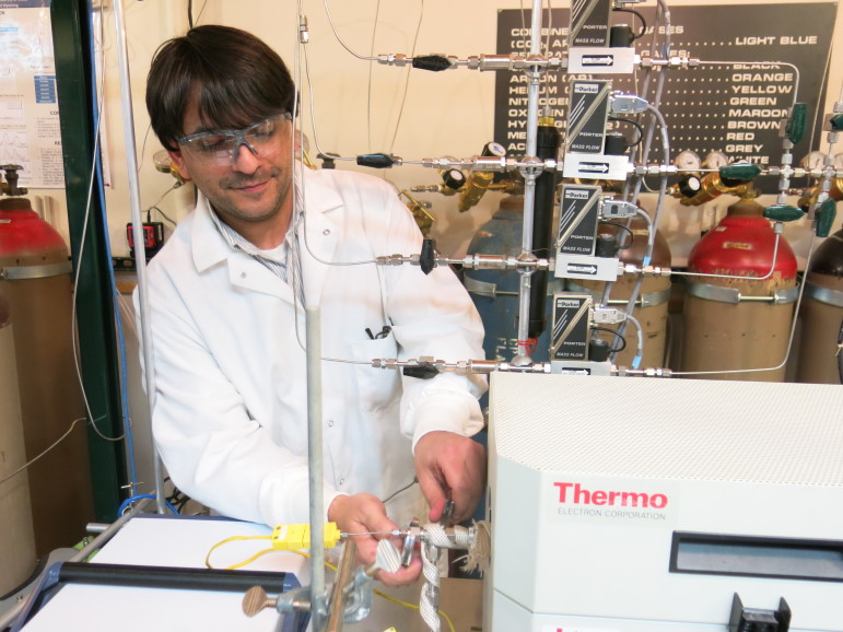 Chemical engineering student Anthony Richard experiments with converting CO2 into Methanol.