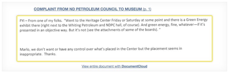 Complaint from North Dakota Petroleum Council to Museum