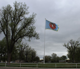 The Crow flag flies at tribal headquarters. 