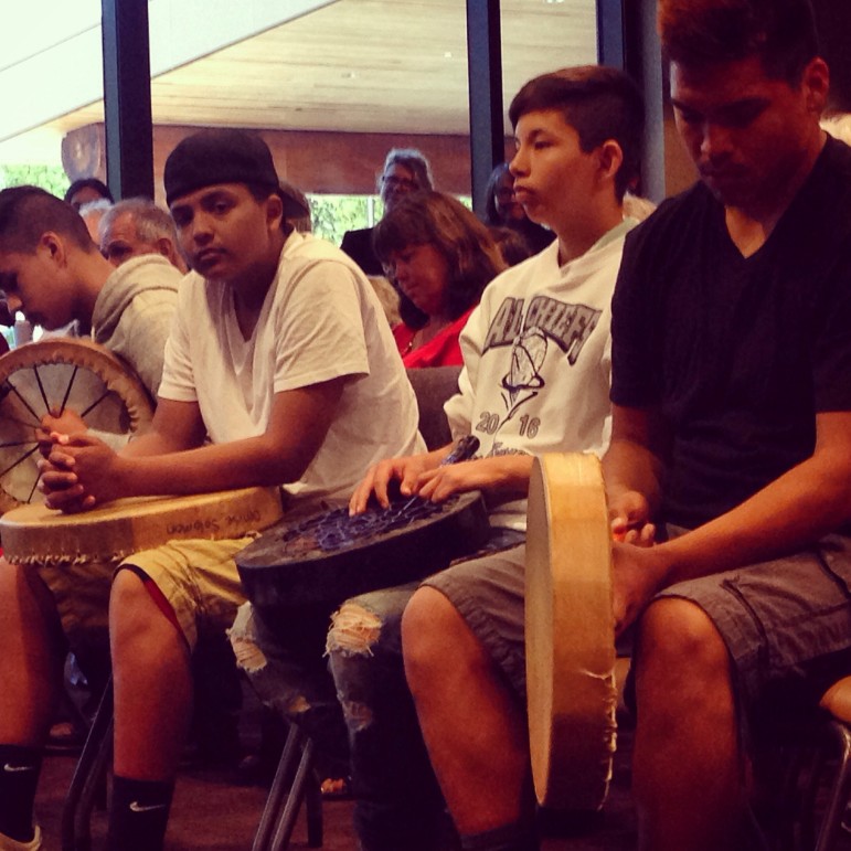 Young drummers of the Lummi tribe wait for their elders to start celebrating the announcement from the feds today denying permits for what could have been the largest coal export terminal in the US, right here in Northwestern WA.